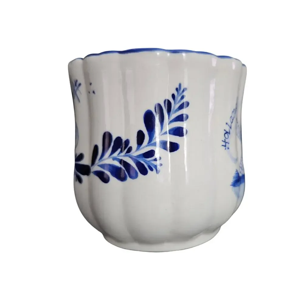 Vintage Delft Blue Holland Hand Painted Windmill Floral Porcelain Coffee Mug